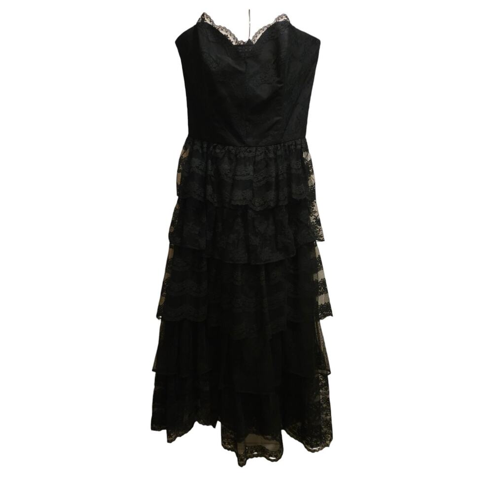 Vintage Black Lace Lolita Dress Size 5/6 Wednesday Halloween Goth Strapless